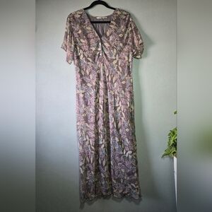 Boho Floral Maxi Dress Button Front Cottagecore Resort Vacation Size Large